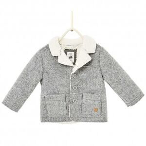 Zara boys gray polar fleece wool blend coat fall spring jacket size 9-12 months